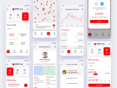 One Bank- Mobile App Redesign app bank app design bank app redesign bank location bank transaction app ui branch manager profile branding dashboard design emi calculator finance app ui homepage illustration logo mobile app ui ui user experience design user interface design ux website