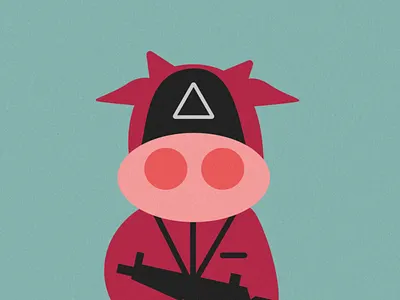 Squid game but with cows character cute gun illustration squid game tv vector