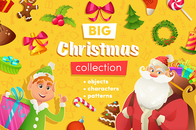 Big Christmas Collection app icons backgrounds cartoon character christmas christmas tree clipart collection decoration objects elf gift illustration logo new year pattern santa set sticker vector website design