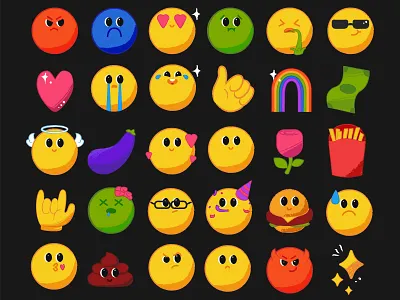 Vector emoji angel angry cartoon character cool cute devil emoji emotion face happy heart icon illustration love modern rainbow sparkle texture vector