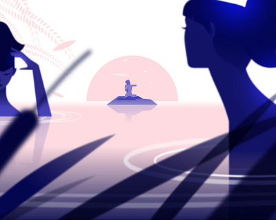 The bath bath blur character colors flat illustration minimal minimalist river sun water wind woman