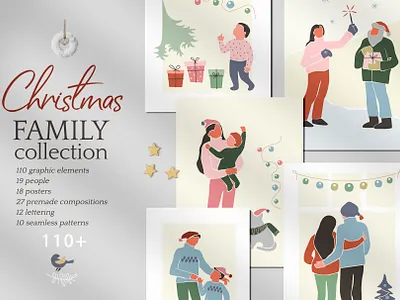 Christmas Family Collection christmas design digital paper flat graphic design greeting card illustration illustrator minimal vector wrapping