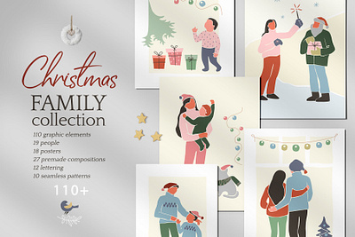 Christmas Family Collection christmas design digital paper flat graphic design greeting card illustration illustrator minimal vector wrapping
