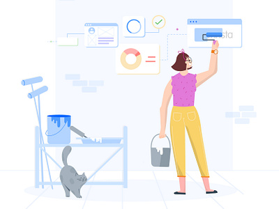 Reinvent your workflow adobe alternative cat clean competitor consistent design designer girl graphic design illustration illustrator landingpage maintain paint reinvent rennovate ui vector vectorart