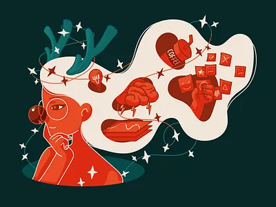 Xmas Service Design Girl brainstorm bulb christmas coffee decoration design girl glass hair idea illustration lights postits service service design star xmas