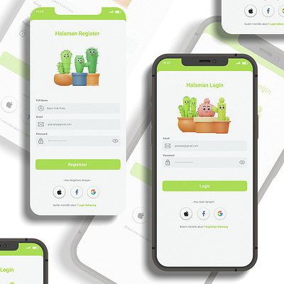 Cactus Plantation Login & Register Page app design green design login page figma green app greenapp login app loginpage registerpage regiter app ui uidesign