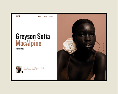 Fashion Model Portfolio black woman fashion hero section landing page minimal minimalist model pantone sofia soft colors