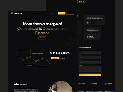 Coxena landing page blockchain centralized decentralized landing page website