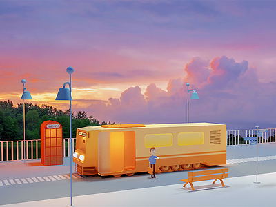 C4D - Waiting at sunset 3d illustration