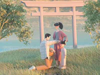 Family 3d c4d character family illustration love story 设计