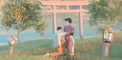 Family 3d c4d character family illustration love story 设计