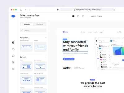 Buildo - Website Builder app clean component dashboard development editing elements layouts library no code page builder publish tool ui ux web web design website website builder