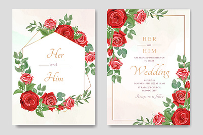 Wedding card template with red roses vector card design floral frame graphic design illustration invitation roses template vector wedding