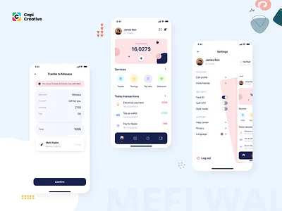 MeFi - E-wallet App UI Kit app bank banking capi creative design finance illustration logo mefi mobile sketch ui kit wallet