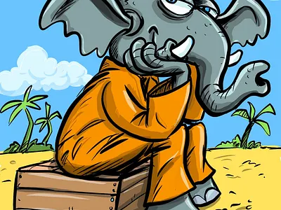 The thinking elephant cartoon character design elephant humour illustration illustrator