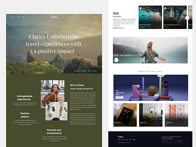 Clara - Travel Blogger | Website Landing Page 3d animation blog blogger branding design designui figma interface modern travel traveler ui uidesign uiux uxdesign uxui web webdesign website