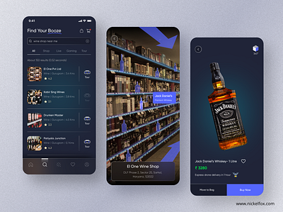 Liquor Delivery App- Virtual Reality UI 360 view concept dark theme delivery app drone delivery exotic experience futuristic liquor panoramic view reality ui ux wine