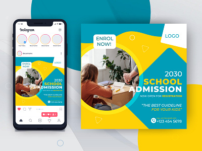 Kids School Admission Social Media Post Design ad banner books branding design facebook post illustration instagram post kids learning minimal post school social media teacher vector