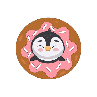 Cute penguin character in donut 🍩 adobe illustrator animal character animation branding character children character children illustration christmas cute animal cute character donuts graphic design icon illustration logo motion graphics penguin print typography vector