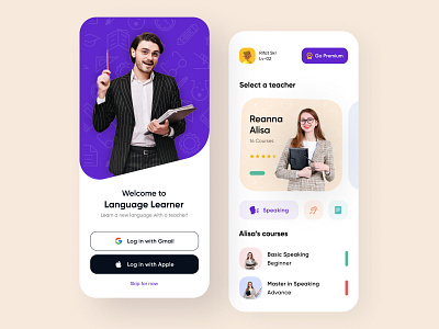 Language Learner App UI Design app app design app designer course duolingo e learning edtech education english language language language learning learner lms mobile mobile app mobile ui online learning teacher tutorial ui