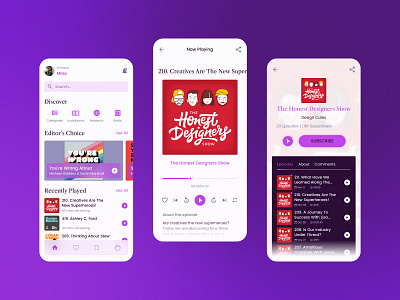 Podcast App Exploration app app design application audio mobile mobile app podcast podcast app podcast application podcasts ui uidesign uiux uiux design
