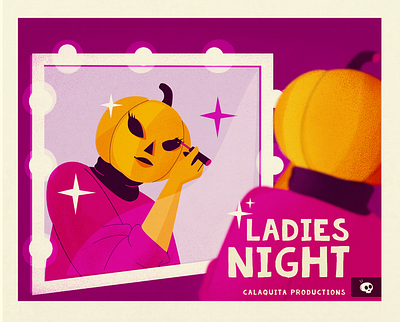 Ladies night beauty costarica halloween illustration ladies make up mirror night party pumpkin