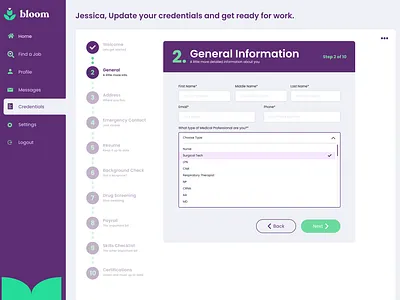 bloom dashboard - credentials