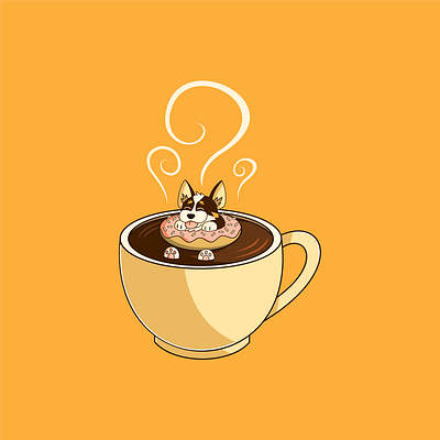 Pup in a Cup autumn branding café cartoon coffee corgi decafe dog donut espresso fall graphic design hot tub illustration latte pastry puppy sticker sweets vector art