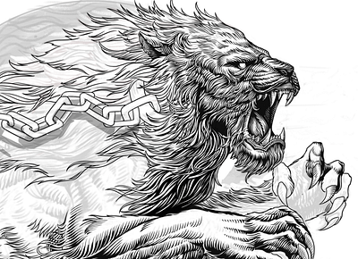 Lion art engraving illustration ink lineart linework lion old pan and ink school