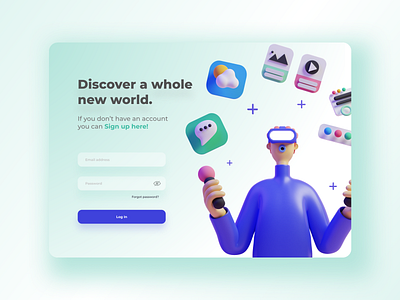 Log in/sign up landing page - UI design 3d app branding design graphic design illustration landing page log in product design register sign up ui ux web
