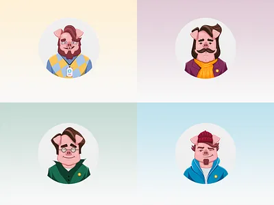 Team members at Flying pig avatar cartoon character design crypto developer finance fun marketing guru pig piggie strategy
