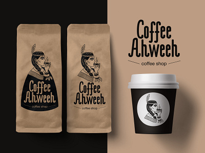 Vector logotype for the Coffee shop american native branding character coffee coffee shop design digital 2d girl icon illustration indian lettering logo sticker typography vector