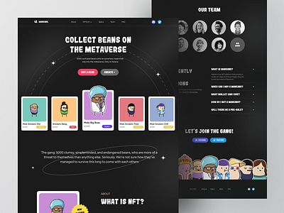 Mabeans NFT - Landing Page Exploration character clean crypto crypto art cta dark darkmode ethereum marketplace minimalist nft nftart nfts rarible token ui ux web web design website