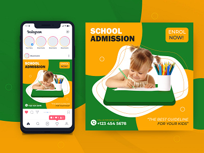 Kids School Admission Social Media Post Design ad back to school banner book design facebook post graphic design green illustration instagram post kids learning post school social media post student teacher vector