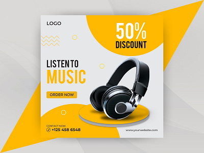 Headphone Ad social media post design template ad banner design discount facebook post headphone headphone banner headset illustration instagram post marketing music offer post sale sale tag social media social media post vector wireless