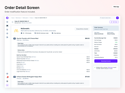 Online Food Ordering - Backend View adobe xd backend change order management daily ui design figm food ordering ui web app