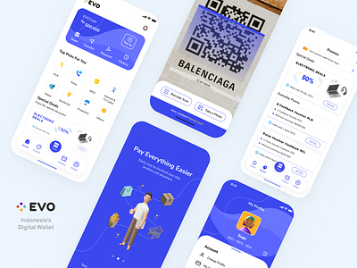 "EVO" - Digital Wallet Design banner blue card clean design designapp digitalwallet exploration homepage illustration mobileapp profile promo sale scan simple ui uidesign uiux uiuxdesign