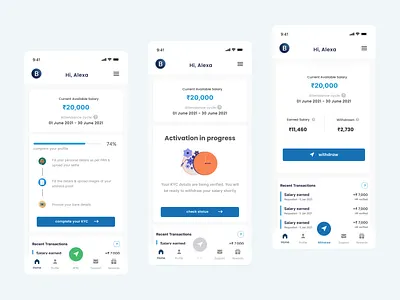 KYC Status - Home Screen app b2b b2c daily salary app earned wage access ewa finance fintech fintech app home home screens kyc kyc home screen kyc status loan app product design ui