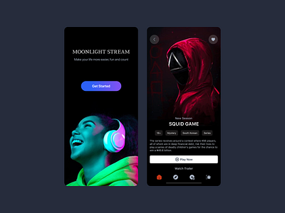 Streaming Squid Game application color dark dark ui design mob app popular streaming streaming platform trending ui ux