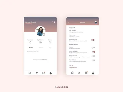 Settings - DailyUI::007 007 app challenge dailuui design edit inspiration mobile profile screens settings ui ux