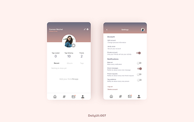 Settings - DailyUI::007 007 app challenge dailuui design edit inspiration mobile profile screens settings ui ux