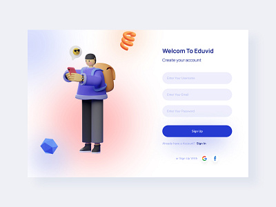 Sign Up Page 3d branding design glassmorphism ui uidesign