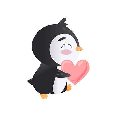 Cute penguin character with heart adobe illustrator animal set branding children book children character color cute animal cute character design graphic design icon set illustration nft penguin penguin set print set typography vector vector set winter set