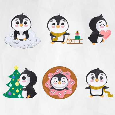 Winter penguin set adobe illustrator brand illustrations branding character design children design design freelance project graphic design icon set illustration illustration set job opening nft nft collection nft design print t shirt design vector website winter set