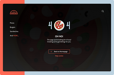 404 page Redesign [ ORNO ] 404 page 404 page design food orno pizzeria ui user interface of orno