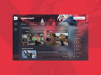 Game Launcher UI clean concept design e sport e sport ui esport esport landing page esport ui game game launcher game ui gaming gaming landing page gaming ui launcher play game ui valorant valorant ui