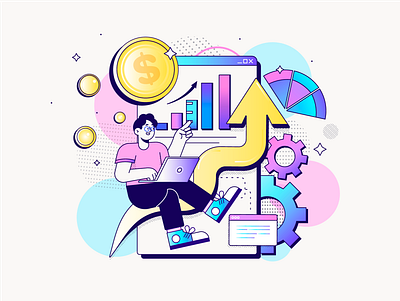 Financial Market 2d art app illustration banking character design credit credit score cryptocurrency finances financial financial leads flat gradient illustration illustration investments money stock market stocks stroke illustration vector vector art