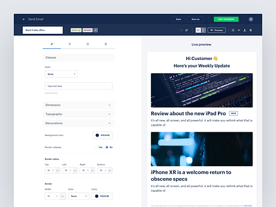Email Builder - Marketing Campaigns app builder clean dashboard design minimal ui ux web