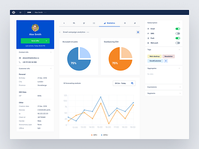 CRM - Customer Profile app clean dashboard design minimal ui ux web