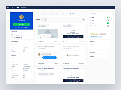 CRM - Customer Profile app clean dashboard design minimal ui ux web